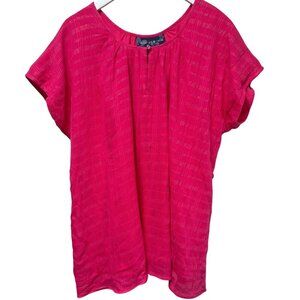 Susan Graver Pink Peasant Blouse XL Cotton Blend Short Sleeve QVC Top NWT